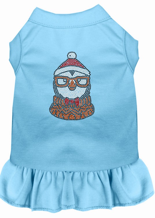 Hipster Penguin Rhinestone Dog Dress Baby Blue XS